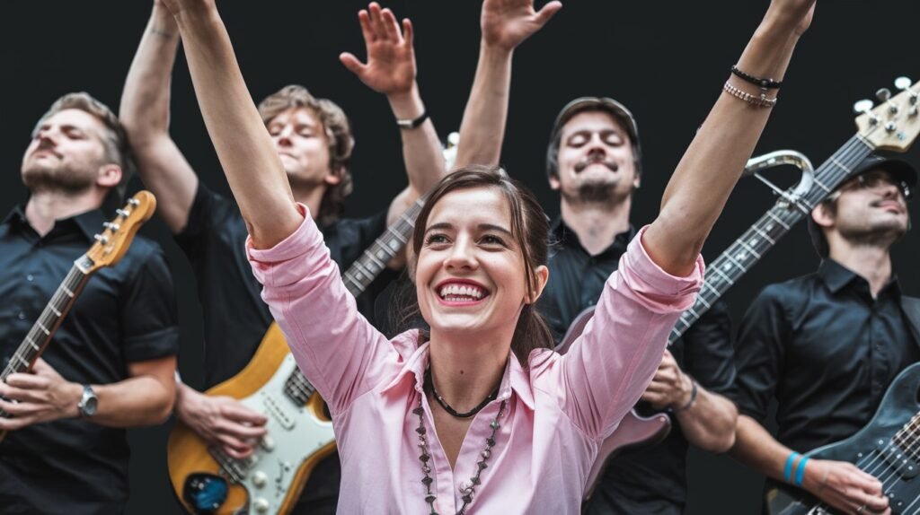 woman-celebrating-with-a-band Woman Celebrating With a Band