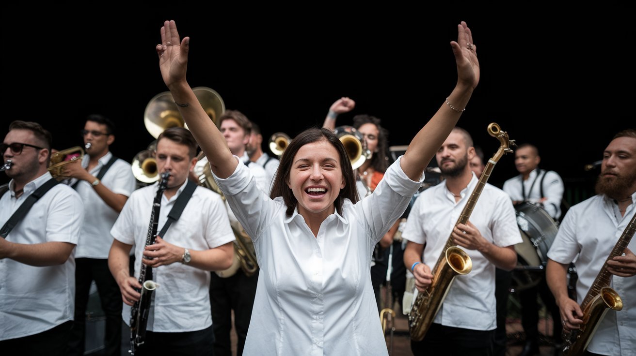 woman-celebrating-with-a-band Woman Celebrating With a Band